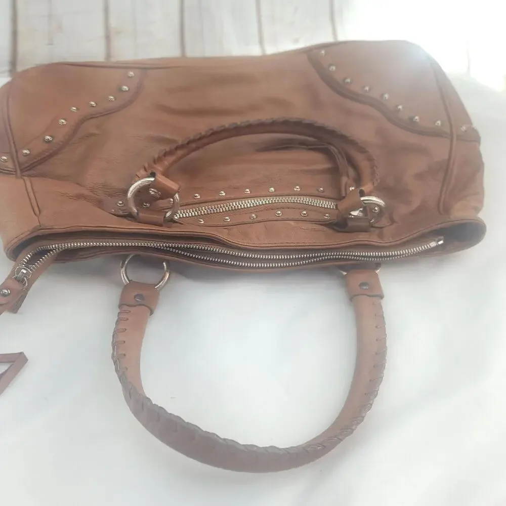 Vintage 80's Women's Michael Kors Tan Leather Canvas Liner Distressed...